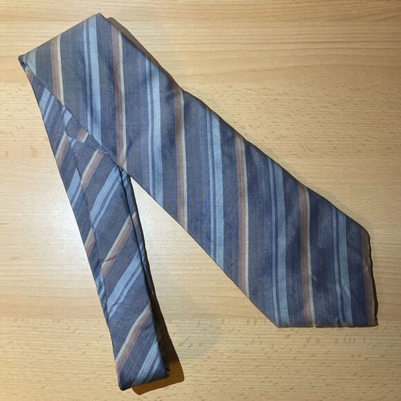Vintage 1970s Striped Men's Silk Neck Tie Blue Kings Lynn - Picture 2 of 6